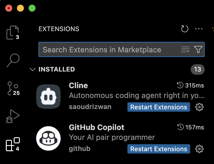 Image showing how to install Cline extension
